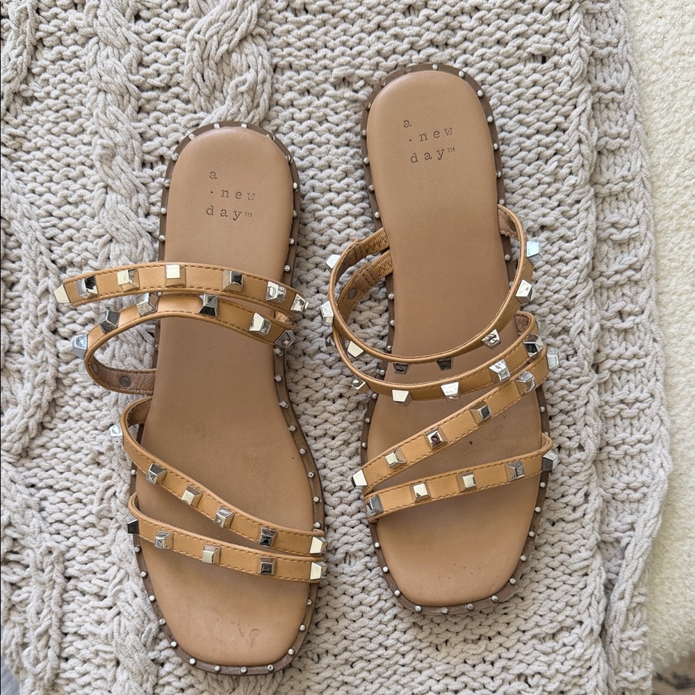 A New Day Brown and Silver Studded Sandals